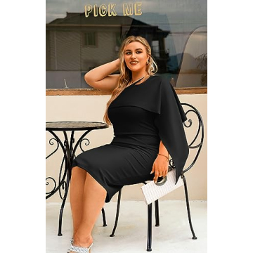 GOBLES Women's One Shoulder Ruffle Cocktail Dress Elegant Comfort