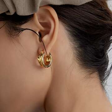 Chunky Gold Hoop Earrings - Lightweight 18K Gold Plated Style