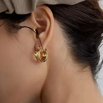 Chunky Gold Hoop Earrings - Lightweight 18K Gold Plated Style