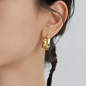 Chunky Gold Hoop Earrings - Lightweight 18K Gold Plated Style