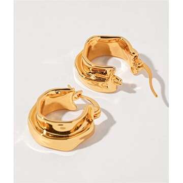Chunky Gold Hoop Earrings - Lightweight 18K Gold Plated Style