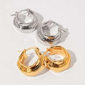 Chunky Gold Hoop Earrings - Lightweight 18K Gold Plated Style