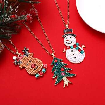 YAHPERN Christmas Necklaces Xmas Tree Snowflake Reindeer Bell Pendant Necklace for Women Holiday Long Necklace Set Jewelry Gifts (3PCS Xmas Necklace)
