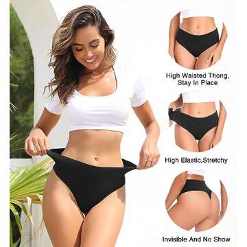 Wealurre Womens Underwear High Waisted Seamless Thongs for Women Breathable No Show Panties for Ladi...