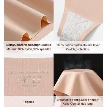 Wealurre Womens Underwear High Waisted Seamless Thongs for Women Breathable No Show Panties for Ladies 6 Pack (Black,L)