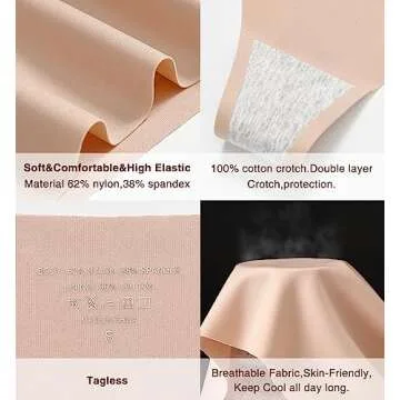 Wealurre Womens Underwear High Waisted Seamless Thongs for Women Breathable No Show Panties for Ladies 6 Pack (Black,L)