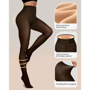 OEAK Womens Fleece Lined Tights Fake Translucent Pantyhose Thermal Opaque High Waisted Winter Leggin...