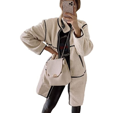 PRETTYGARDEN Women's Full Zip Fleece Jacket Long Sleeve Lapel Warm Winter Sherpa Coat With Pockets (Beige Apricot,X-Large)