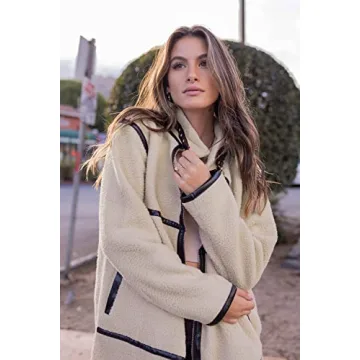 PRETTYGARDEN Women's Full Zip Fleece Jacket Long Sleeve Lapel Warm Winter Sherpa Coat With Pockets (Beige Apricot,X-Large)