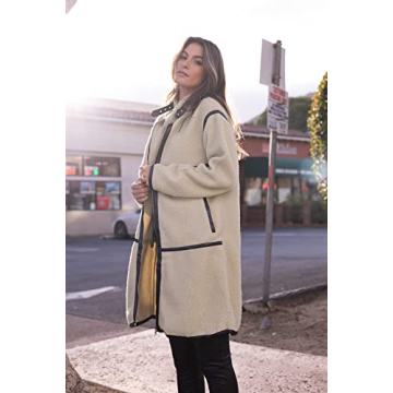 PRETTYGARDEN Women's Full Zip Fleece Jacket Long Sleeve Lapel Warm Winter Sherpa Coat With Pockets (Beige Apricot,X-Large)