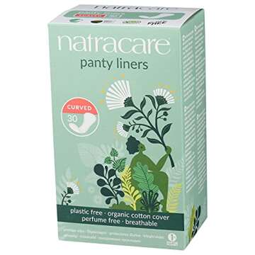 Natracare Natural Organic Curved Panty Liners, with Certified Organic Cotton, Ecologically Certified Cellulose Pulp and Plant Starch (1 Pack, 30 Liners Total)