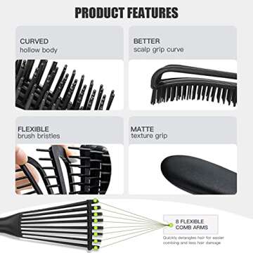 4 Pcs Detangling Brush Set, 9-Row Cushion Nylon Bristle Shampoo Brush, Rattail Comb Wide Tooth Comb Detangler Hair Comb for African Hair Textured Kinky Wavy Curly Wet Dry Oil Thick Hair.