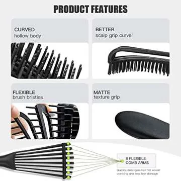 4 Pcs Detangling Brush Set, 9-Row Cushion Nylon Bristle Shampoo Brush, Rattail Comb Wide Tooth Comb Detangler Hair Comb for African Hair Textured Kinky Wavy Curly Wet Dry Oil Thick Hair.