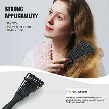 4 Pcs Detangling Brush Set, 9-Row Cushion Nylon Bristle Shampoo Brush, Rattail Comb Wide Tooth Comb Detangler Hair Comb for African Hair Textured Kinky Wavy Curly Wet Dry Oil Thick Hair.