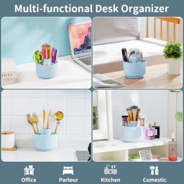Marbrasse 360-Degree Rotating Pen Pencil Holder, Desk Organizer with 5 Compartments, Art Supply Stor...