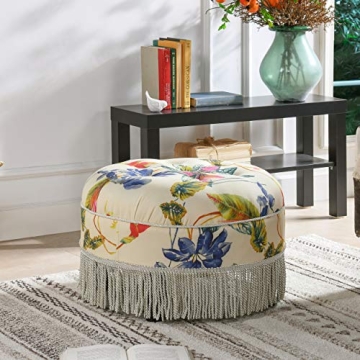 Elegant Off-White Floral Jennifer Taylor Ottoman