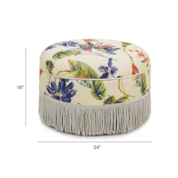Elegant Off-White Floral Jennifer Taylor Ottoman