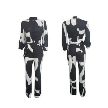 Tbahhir Women's Elegant Color Block Jumpsuits Long Sleeve Wide Leg Long Pants Romper Overalls Black