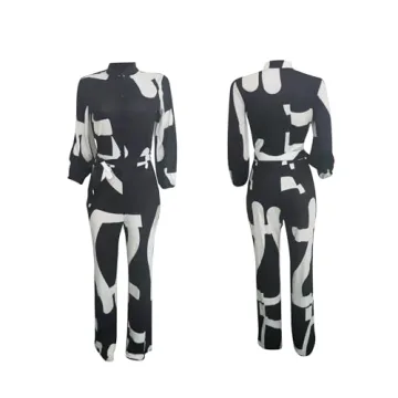 Tbahhir Women's Elegant Color Block Jumpsuits Long Sleeve Wide Leg Long Pants Romper Overalls Black