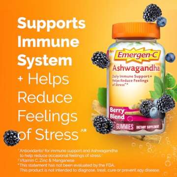 Emergen-C Vitamin C and Ashwagandha Gummies, Dietary Supplement for Immune Support, Berry Blend - 36 Count