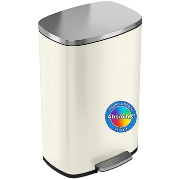Stylish 13.2 Gallon Ivory White Trash Can with Odor Control