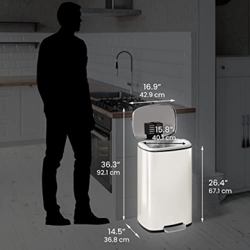 Stylish 13.2 Gallon Ivory White Trash Can with Odor Control