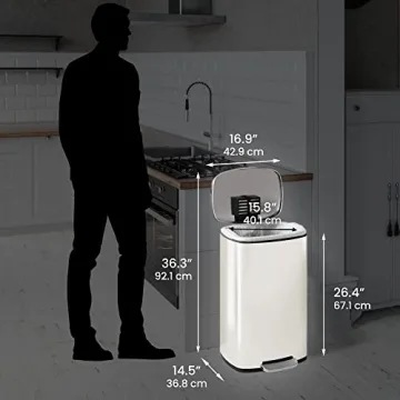 Stylish 13.2 Gallon Ivory White Trash Can with Odor Control