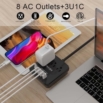 Cruise Essentials: 6 Ft Power Strip with 3 Outlets and 4 USB Ports (1 USB C) for Travel and Home Off...