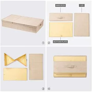 2Pack Under Bed Storage Bins With Lids Carry Handles Linen Fabric Foldable Stackable Sturdy Large Capacity Clothes Organizer for Clothing, Shoes, Blankets, Sweaters (Beige, 32"*17"*6")