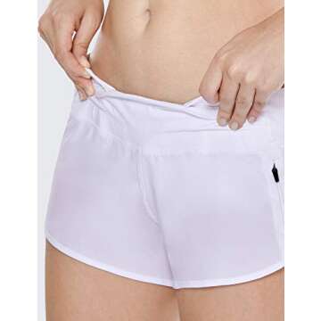 CRZ YOGA Women's Quick Dry Workout Running Shorts Mesh Liner - 2.5'' Drawstring Sport Gym Athletic Shorts Zip Pocket White XX-Small