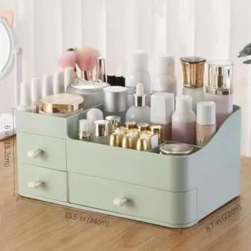 MIUOPUR Makeup Organizer for Vanity, Large Capacity Desk Organizer with Drawers for Cosmetics, Lipsticks, Jewelry, Nail Care, Skincare, Ideal for Bedroom and Bathroom Countertops - Large Green