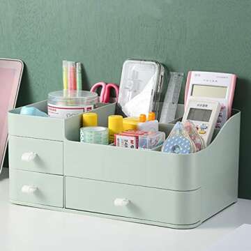 MIUOPUR Makeup Organizer for Vanity, Large Capacity Desk Organizer with Drawers for Cosmetics, Lipsticks, Jewelry, Nail Care, Skincare, Ideal for Bedroom and Bathroom Countertops - Large Green