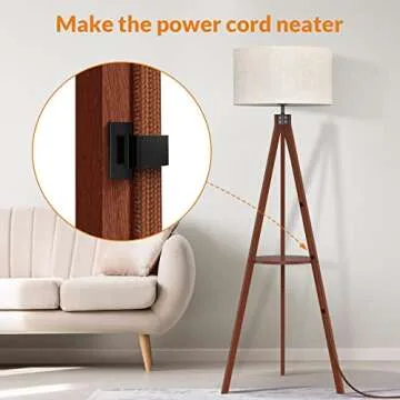 LEPOWER Tripod Floor Lamp, Mid Century Wood Standing Lamp, Modern Design Shelf Floor Lamp for Living Room, Bedroom, Office, Flaxen Lamp Shade with E26 Lamp Base Brown