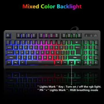 Cakce RGB 89 Keys Backlit Gaming Keyboard and Mouse bo,USB Wired Mechanical Feeling Gaming Keyboard and Gaming Mouse for for Desktop, puter, PC Game and Work,Black