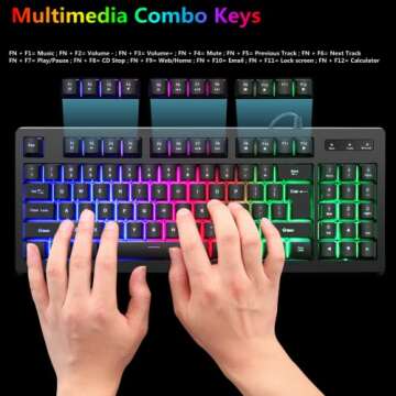 Cakce RGB 89 Keys Backlit Gaming Keyboard and Mouse bo,USB Wired Mechanical Feeling Gaming Keyboard and Gaming Mouse for for Desktop, puter, PC Game and Work,Black