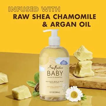 Shea Moisture Raw Shea Chamomile & Argan Oil Baby Wash & Shampoo, Gentle Cleansing, Frankincense & Myrrh, Calming & Comforting for Baby’s Soft Skin (Pack of 2 -13 Fl Oz Ea)