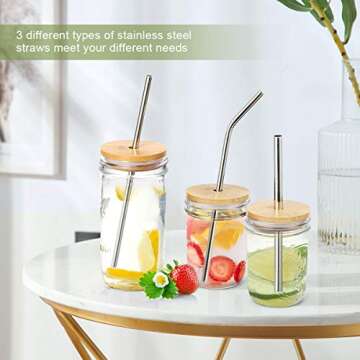 AIEVE Mason Jar Lids with Straw Hole, 3 Pack Bamboo Mason Jar Lids Mason Jar Tops Stainless Steel Straws and Cleaning Brush for Wide Mouth Mason Jars Mason Jar Cups (Jar Not Included)
