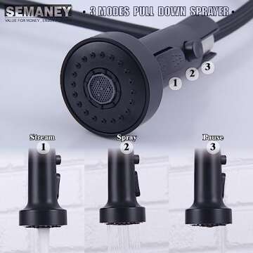 SEMANEY Kitchen Faucets,1.8 GPM Black Stainless Steel Single Handle Sink Faucets with Pull Out Sprayer, Pull Down Kitchen Faucet with 10'' Deck Plate to Cover 1 or 3 Holes