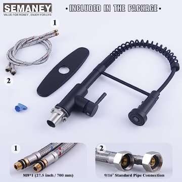 SEMANEY Kitchen Faucets,1.8 GPM Black Stainless Steel Single Handle Sink Faucets with Pull Out Sprayer, Pull Down Kitchen Faucet with 10'' Deck Plate to Cover 1 or 3 Holes