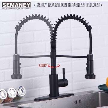 SEMANEY Kitchen Faucets,1.8 GPM Black Stainless Steel Single Handle Sink Faucets with Pull Out Sprayer, Pull Down Kitchen Faucet with 10'' Deck Plate to Cover 1 or 3 Holes