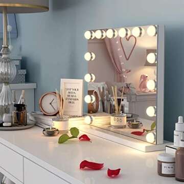 Fenair Hollywood Vanity Mirror with Lights Lighted Makeup Mirror with 14 Dimmable LED Bulbs,Adjustable Brightness,Touch Screen,Tabletop