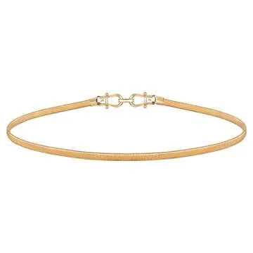 JASGOOD Skinny Metal Waist Belt for Dress Fashion Gold Waistband Elastic Metal Chain Belt, A-Gold