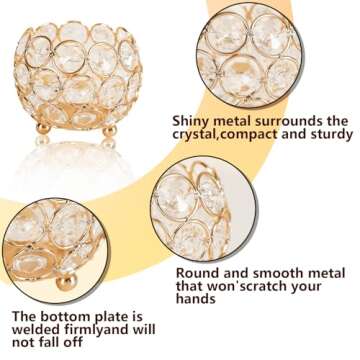 VINCIGANT Gold Crystal Votive Candle Holders for Table Tenterpiece,Small Bowl/Ball Tealight Candle Lantern for Thanksgiving Wedding Table Decoration,Easter Gifts (4pcs)