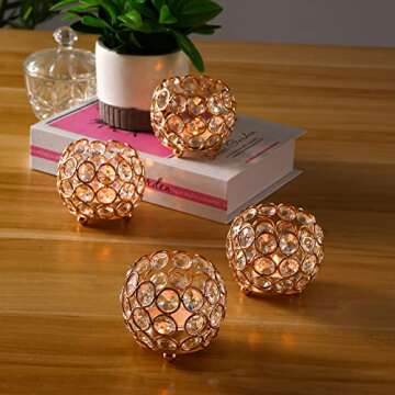 VINCIGANT Gold Crystal Votive Candle Holders for Table Tenterpiece,Small Bowl/Ball Tealight Candle Lantern for Thanksgiving Wedding Table Decoration,Easter Gifts (4pcs)