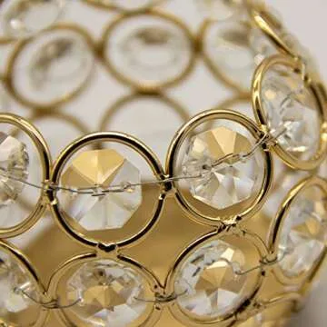 VINCIGANT Gold Crystal Votive Candle Holders for Table Tenterpiece,Small Bowl/Ball Tealight Candle Lantern for Thanksgiving Wedding Table Decoration,Easter Gifts (4pcs)