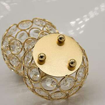 VINCIGANT Gold Crystal Votive Candle Holders for Table Tenterpiece,Small Bowl/Ball Tealight Candle Lantern for Thanksgiving Wedding Table Decoration,Easter Gifts (4pcs)