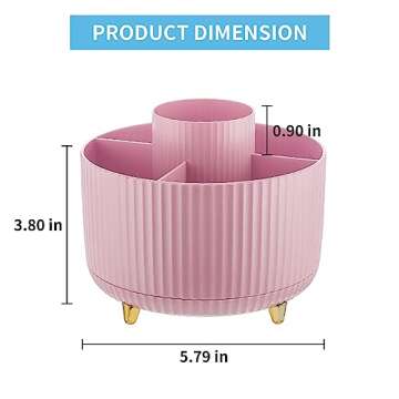 Marbrasse Desk Organizer, 360-Degree Rotating Pen Holder for Desk, Desk Organizers and Accessories with 5 Compartments Pencil Organizer, Art Supply Storage Box Caddy for Office, Home （Pink）