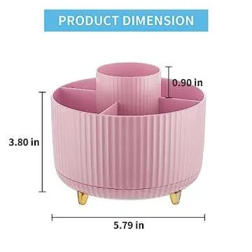 Marbrasse Desk Organizer, 360-Degree Rotating Pen Holder for Desk, Desk Organizers and Accessories with 5 Compartments Pencil Organizer, Art Supply Storage Box Caddy for Office, Home （Pink）