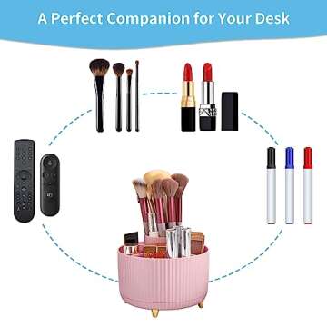 Marbrasse Desk Organizer, 360-Degree Rotating Pen Holder for Desk, Desk Organizers and Accessories with 5 Compartments Pencil Organizer, Art Supply Storage Box Caddy for Office, Home （Pink）