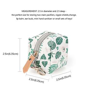 MOMIGO Pacifier Case Bag - Pacifier Holder with Clip for Diaper Bag Stroller Purse Charm, Holds 2 Pacifiers Outdoor Travel (Green Leaf)